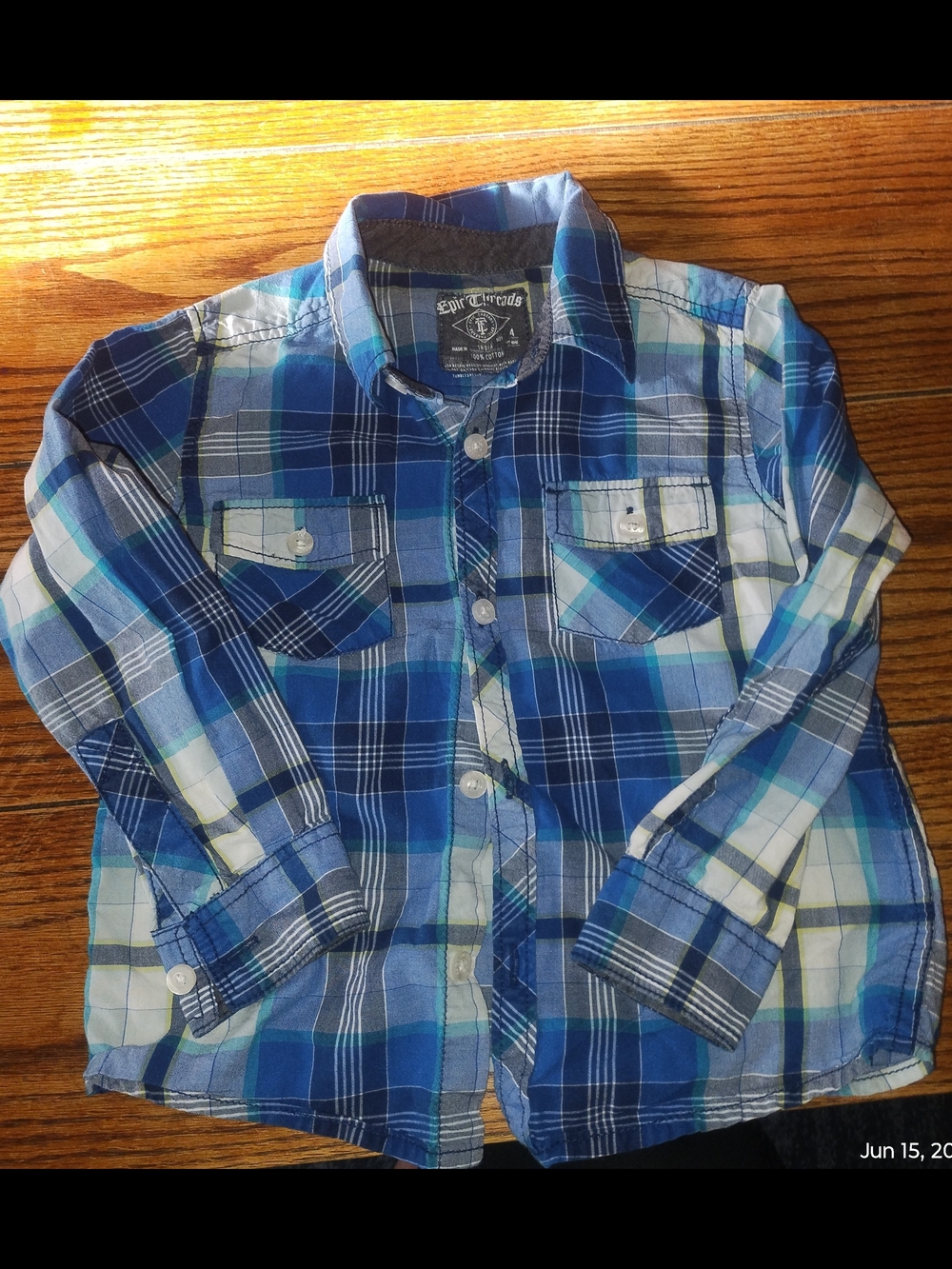 Epic Threads Boys Size 4 Blue Plaid Button Down Shirt